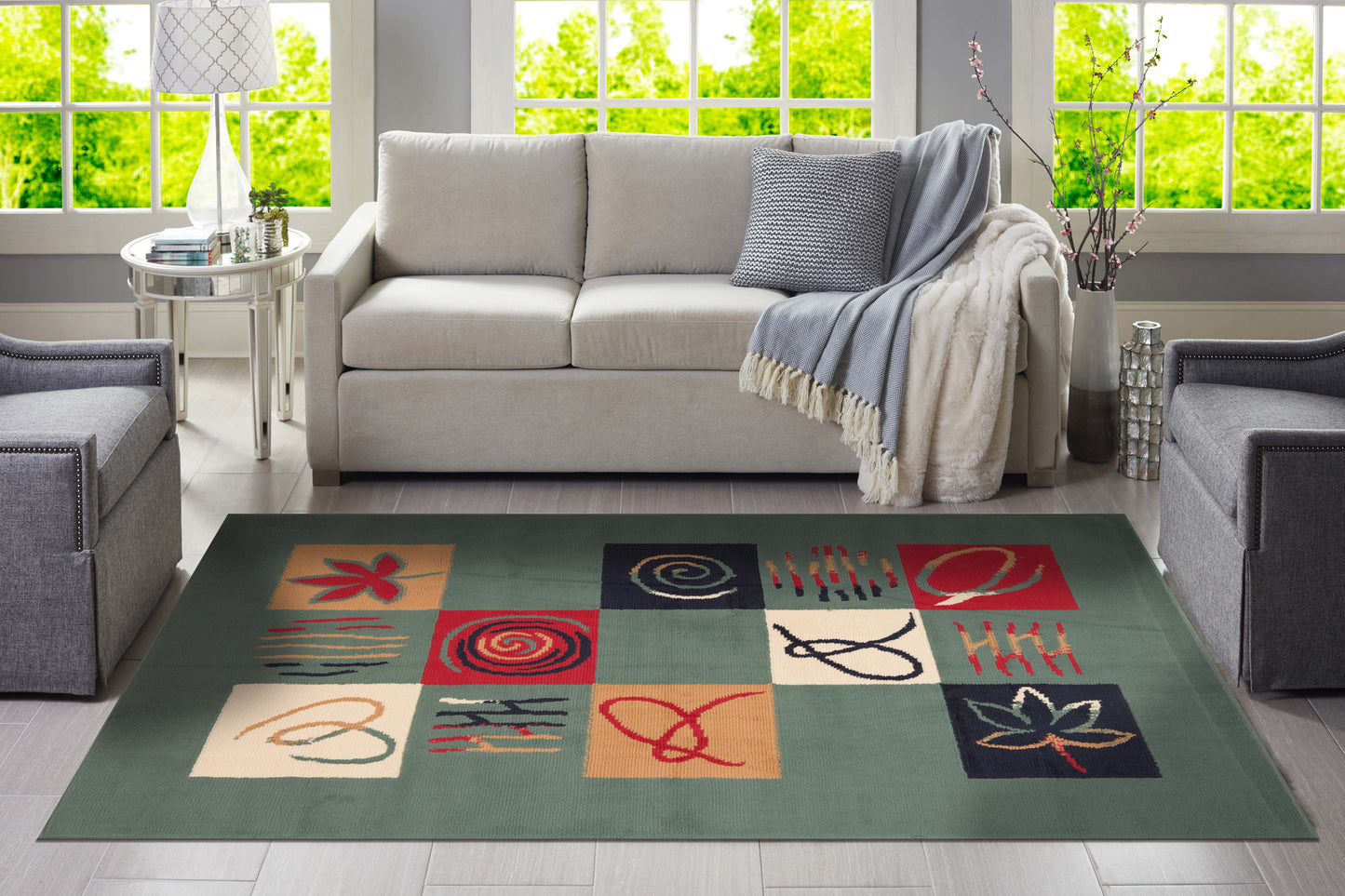 Green Poppy Rug
