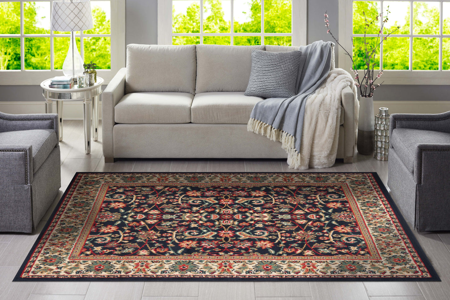 Black Hibiscus Rug