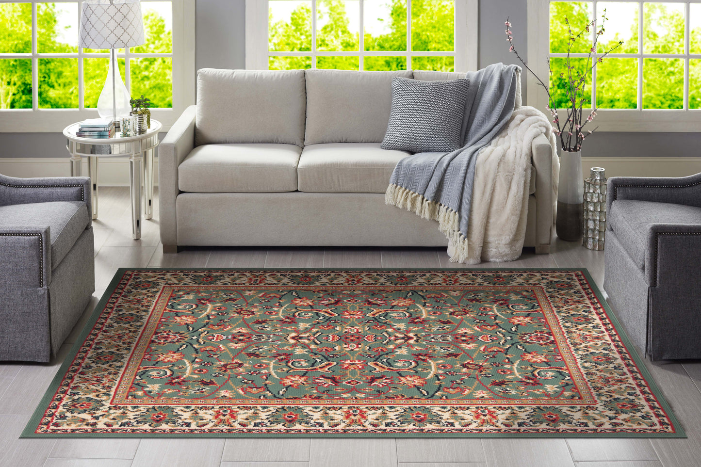 Green Hibiscus Rug