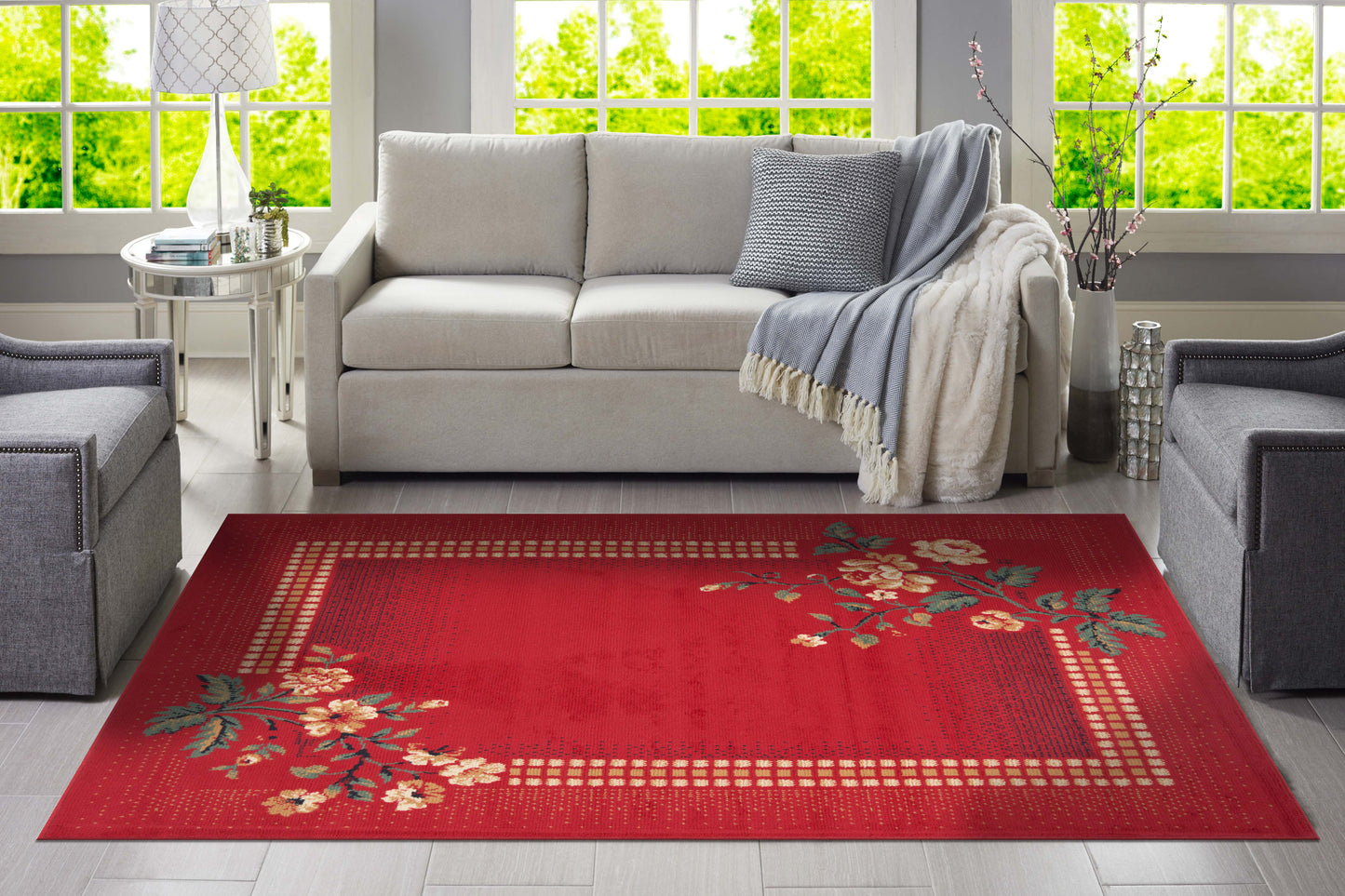 Red Hydrangea Rug